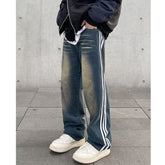 Men Jeans Retro Washed Distressed Loose Straight Jeans